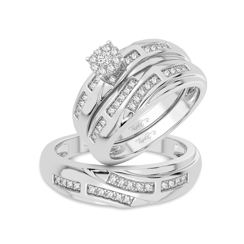 14K White Gold Exquisite 0.25Ct Diamond Trio Set