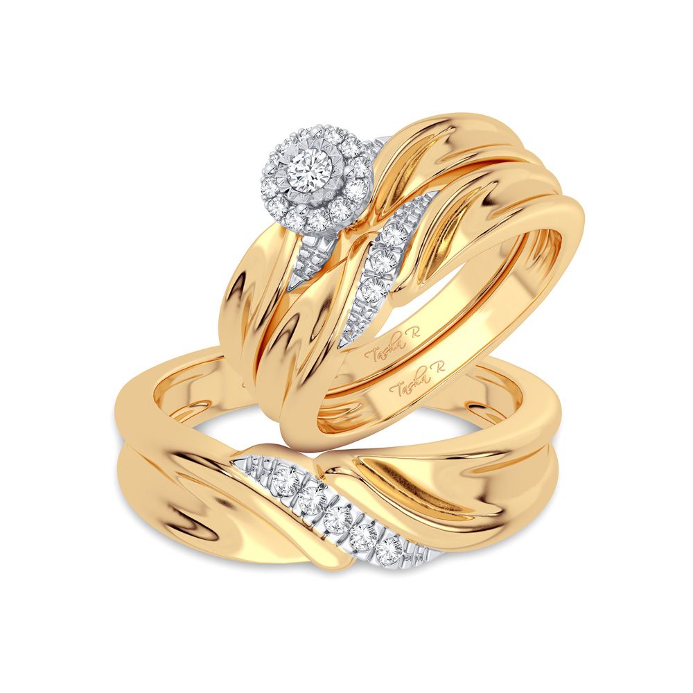 14K Yellow Gold Elegant 0.16Ct Diamond Trio Set