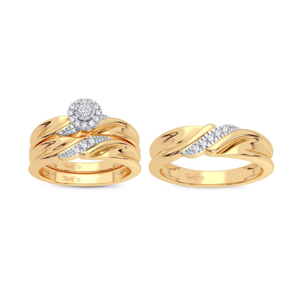 14K Yellow Gold Elegant 0.16Ct Diamond Trio Set