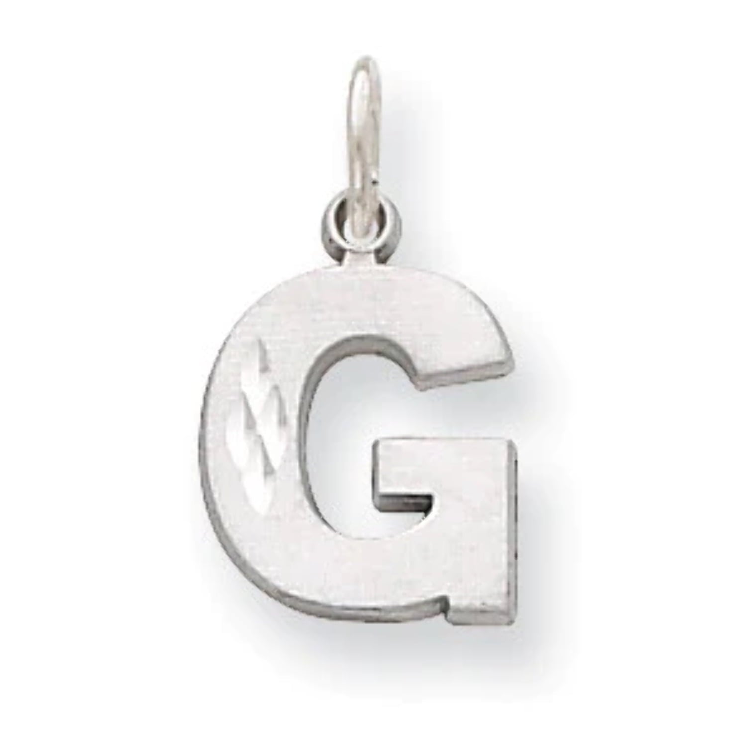 14K White Gold Solid Satin Diamond-cut Initial G Charm D1282G