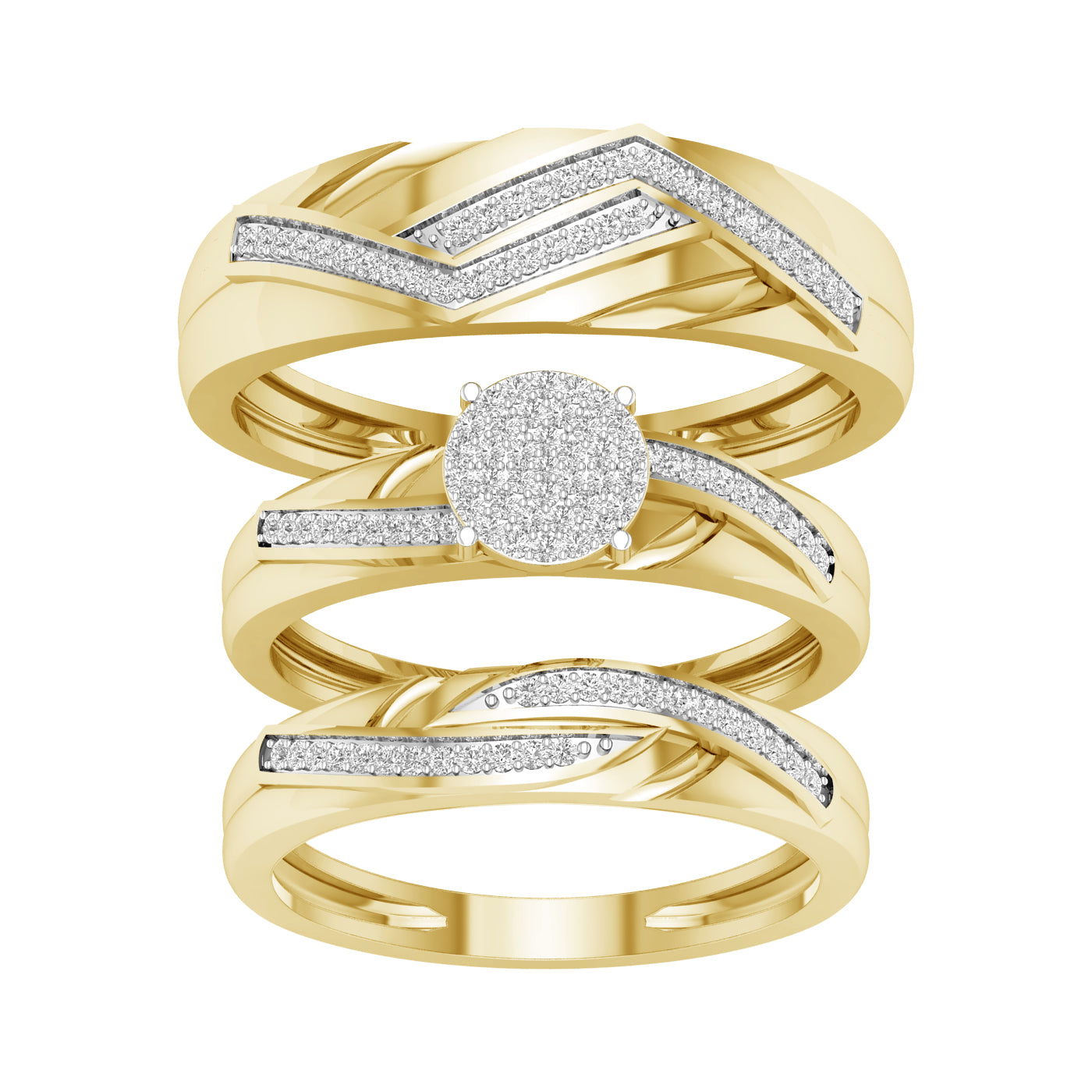 10K Yellow Gold Exquisite  0.33Ct  Diamond Trio Set