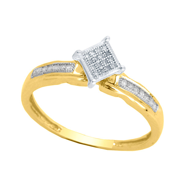 10K Yellow Yellow Gold Ladies Ring With 0.09 Ct Round Micro Pave Diamonds