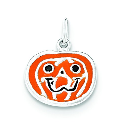 Sterling Silver Polished Enamel Pumpkin Pendant QC8609