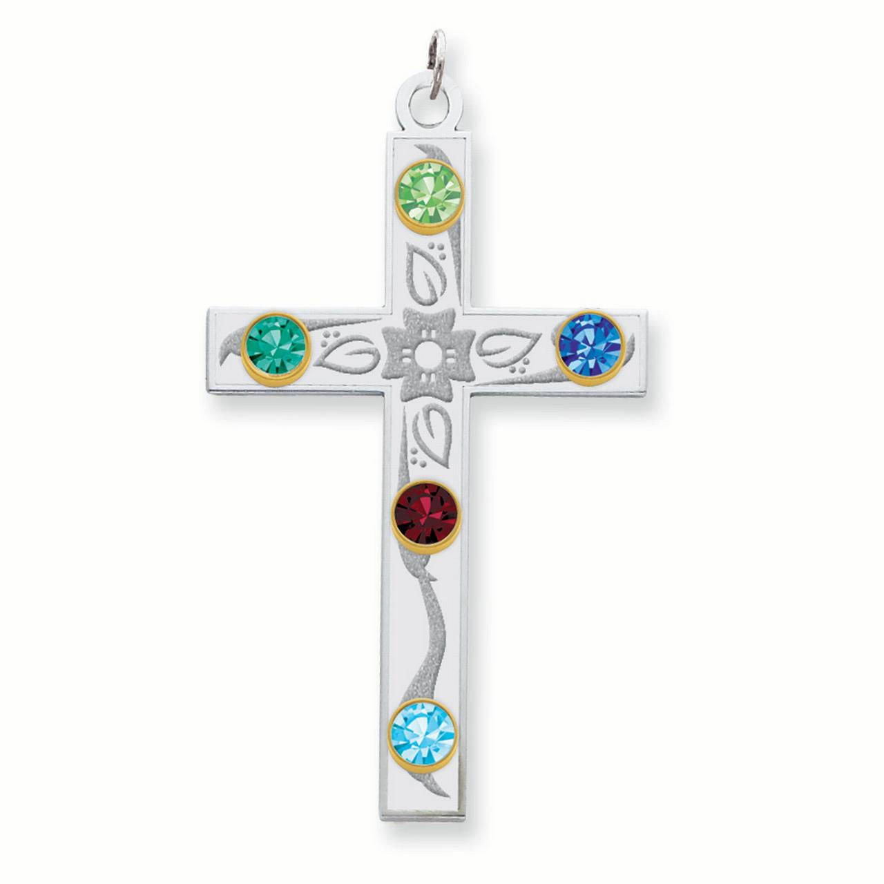 Sterling Silver/14k Bezel Crystal Family Cross Pendant QMP4/5G