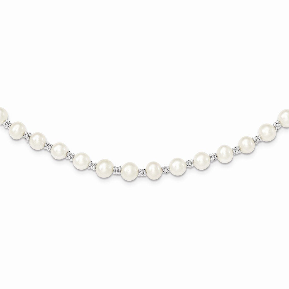 Sterling Silver Rhodium-plated White FW Cultured Pearl Necklace QH1084