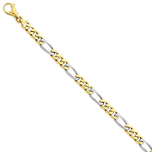 14K Two-tone 9 inch 7.85mm Hand Polished Fancy Link with Fancy Lobster Clasp Bracelet