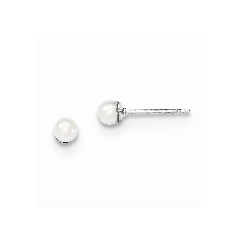 Sterling Silver 3-4mm White FW Cultured Round Pearl Stud Earrings QE12730