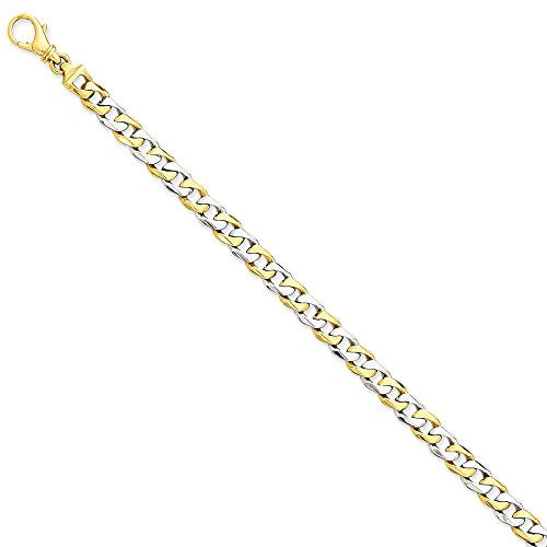 14K Two-tone 9 inch 6.85mm Hand Polished Fancy Link with Fancy Lobster Clasp Bracelet