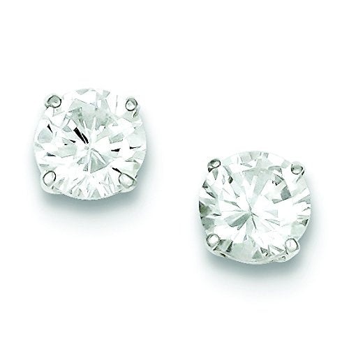 Sterling Silver Rhodium-plated Round CZ 8mm Post Earrings QE9098