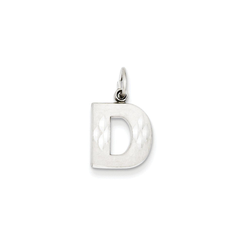 14k White Gold Satin Solid Diamond-cut Initial D Charm D1282D