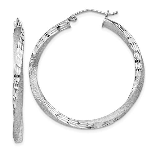 Sterling Silver Rhodium-plated 3.00mm Polished & Satin D/C Twisted Hoop Ear QE4613