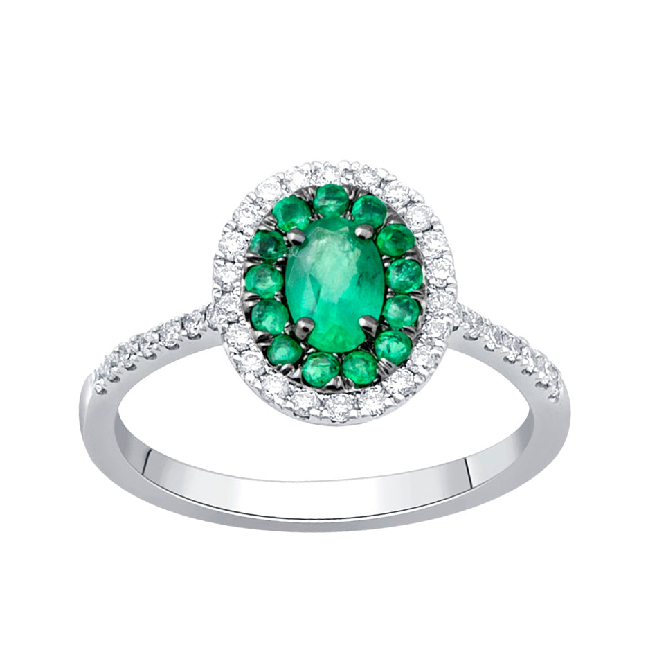 14K White Gold Gorgeous 0.28 Ct Diamond & Emerald Ring