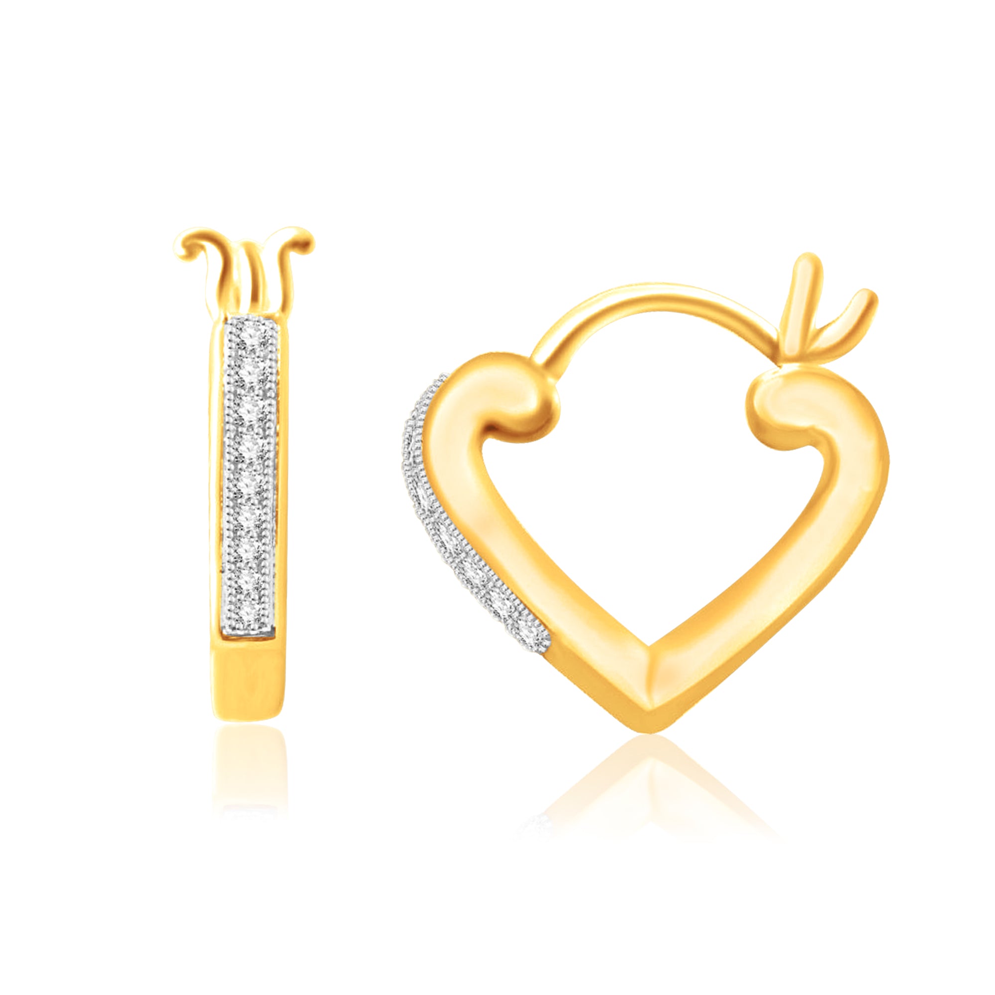 10K Yellow Yellow Gold Hoop Earring With 0.05 Ct Round Micro Pave Diamonds