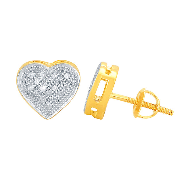 10K Yellow Yellow Gold Micro Pave Heart Earrings With 0.10Ct Round Diamonds