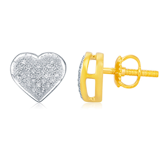 10K Yellow Yellow Gold Micro Pave Heart Earrings With 0.15Ct Round Diamonds