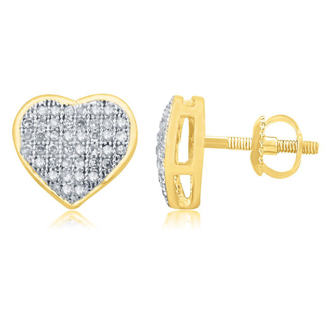 10K Yellow Yellow Gold Ladies Heart Earrings With 0.25 Ct Round Diamonds