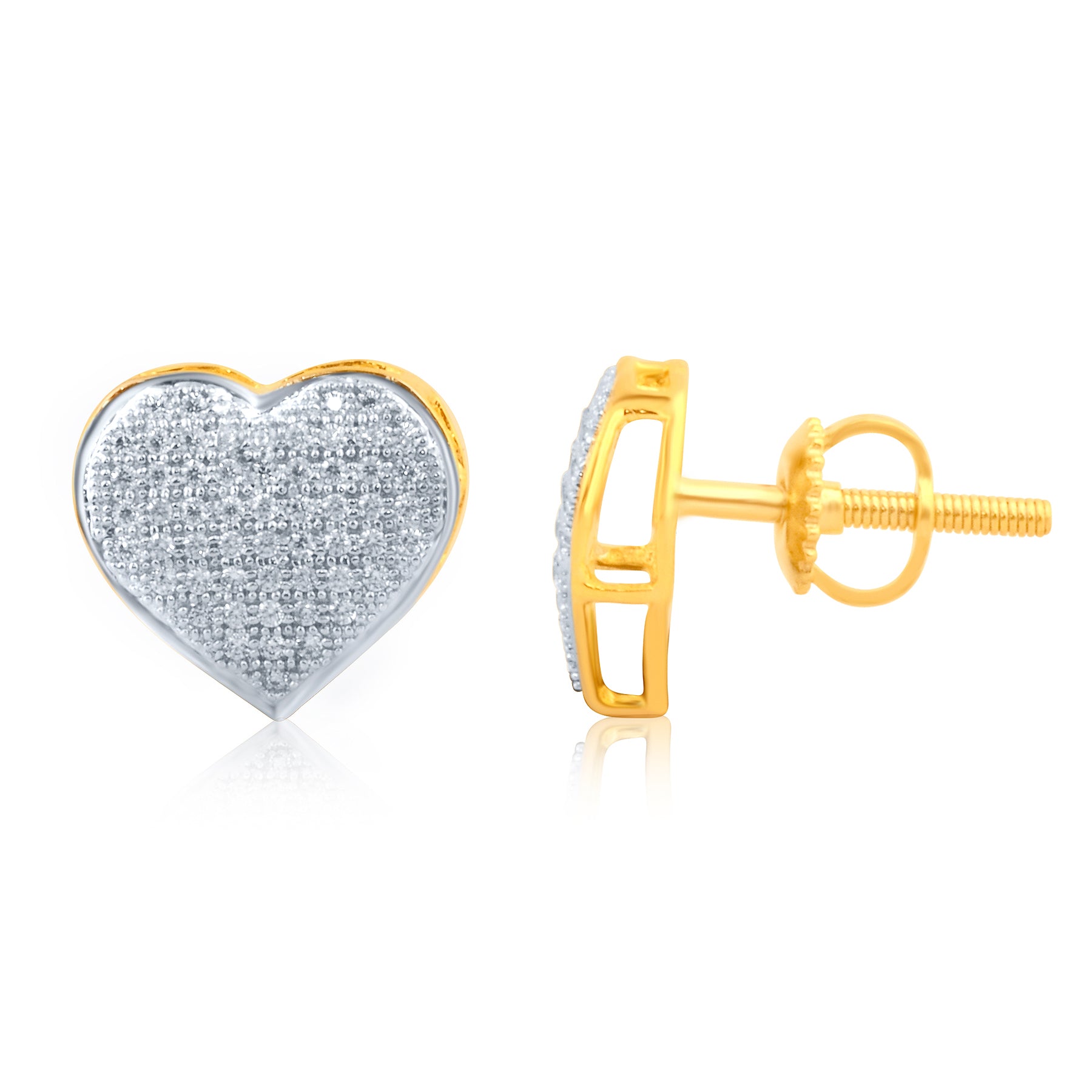 10K Yellow Yellow Gold Ladies Heart Earrings With 0.33Ct Round Diamonds