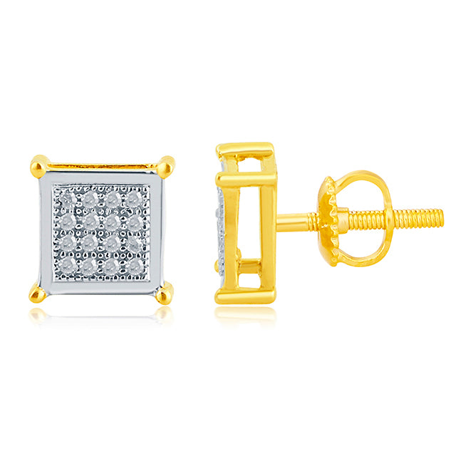 10K Yellow Yellow Gold Square Earring With 0.10 Ct Round Micr Pave Diamonds