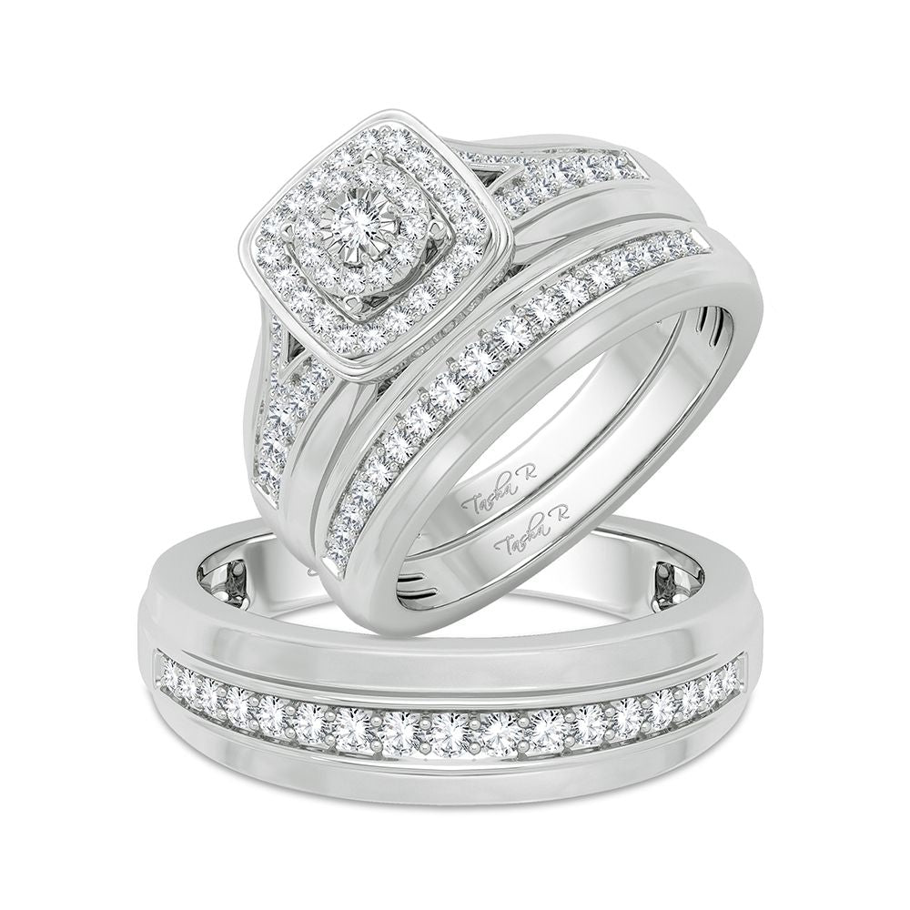 14K White Gold Exquisite 0.68Ct Diamond Trio Set