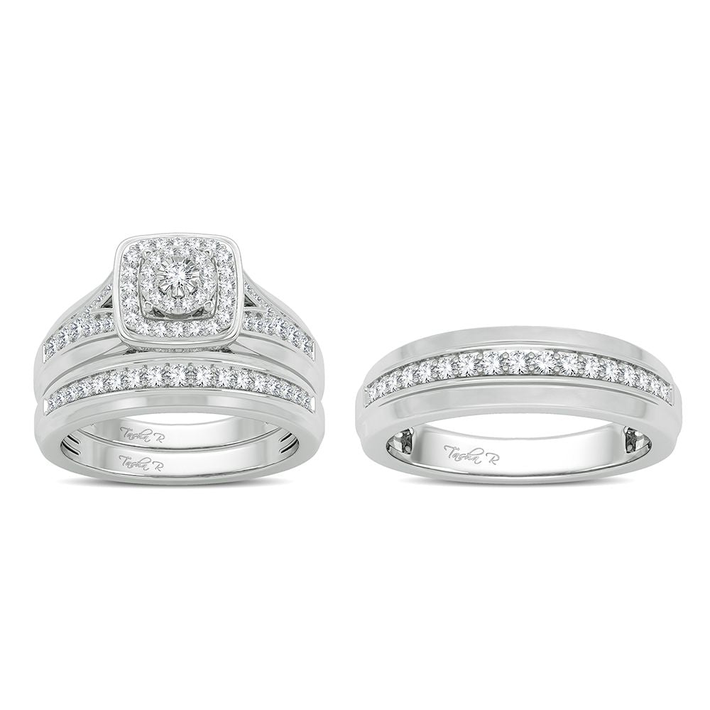 14K White Gold Exquisite 0.68Ct Diamond Trio Set