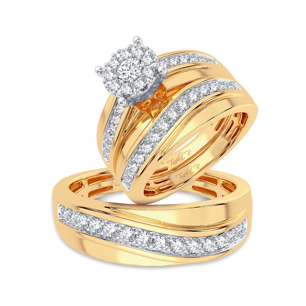 14K Yellow Gold Dazzling 1.04Ct Diamond Trio Set