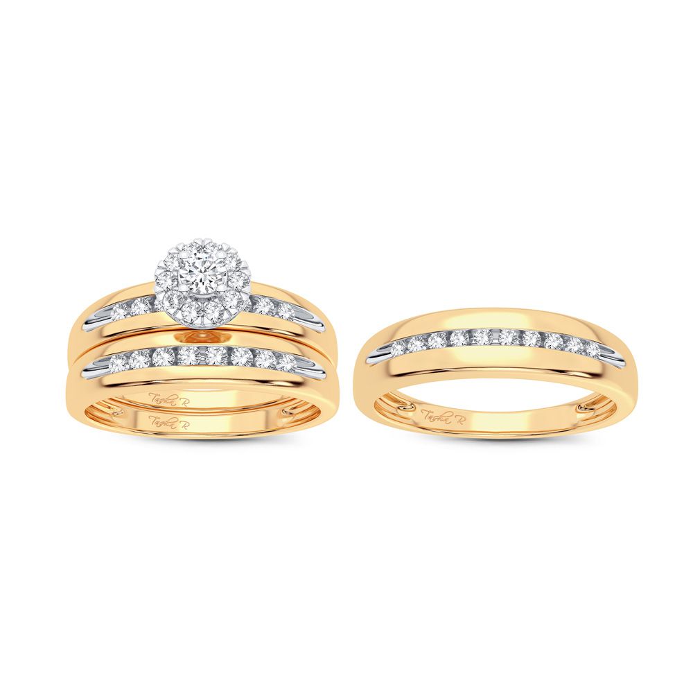 14K Yellow Gold Dazzling 0.30Ct Diamond Trio Set