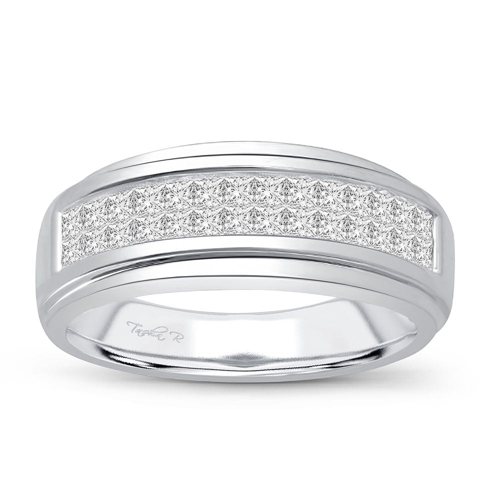 14K White Gold Exquisite 0.96Ct Diamond Mens Band