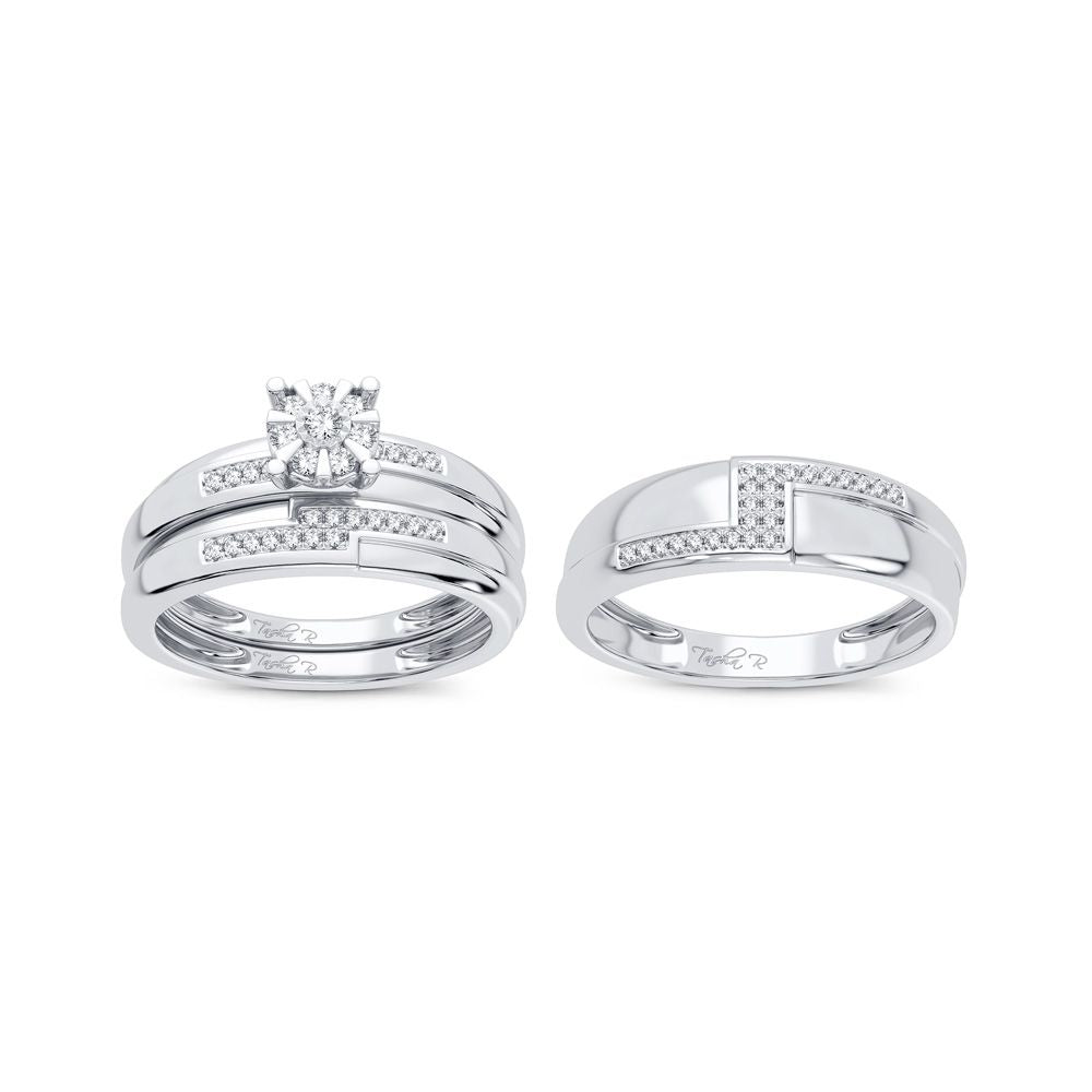 14K White Gold Exquisite 0.25Ct Diamond Trio Set