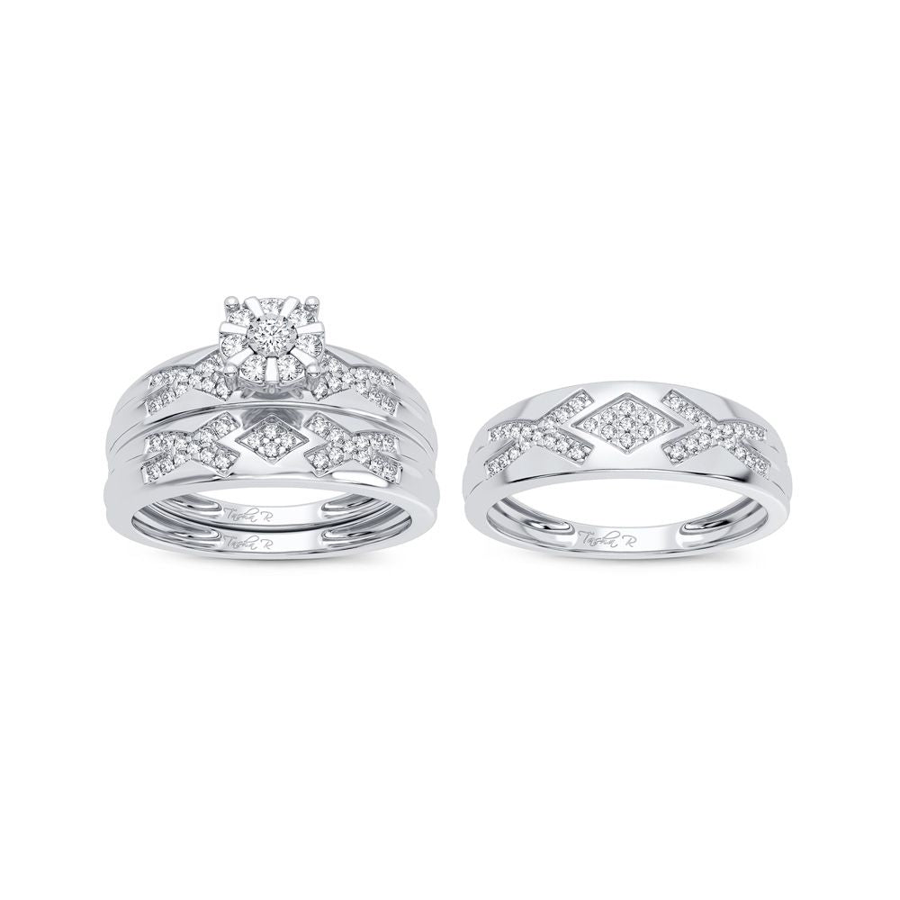 14K White Gold Magnifcnet 0.33Ct Diamond Trio Set