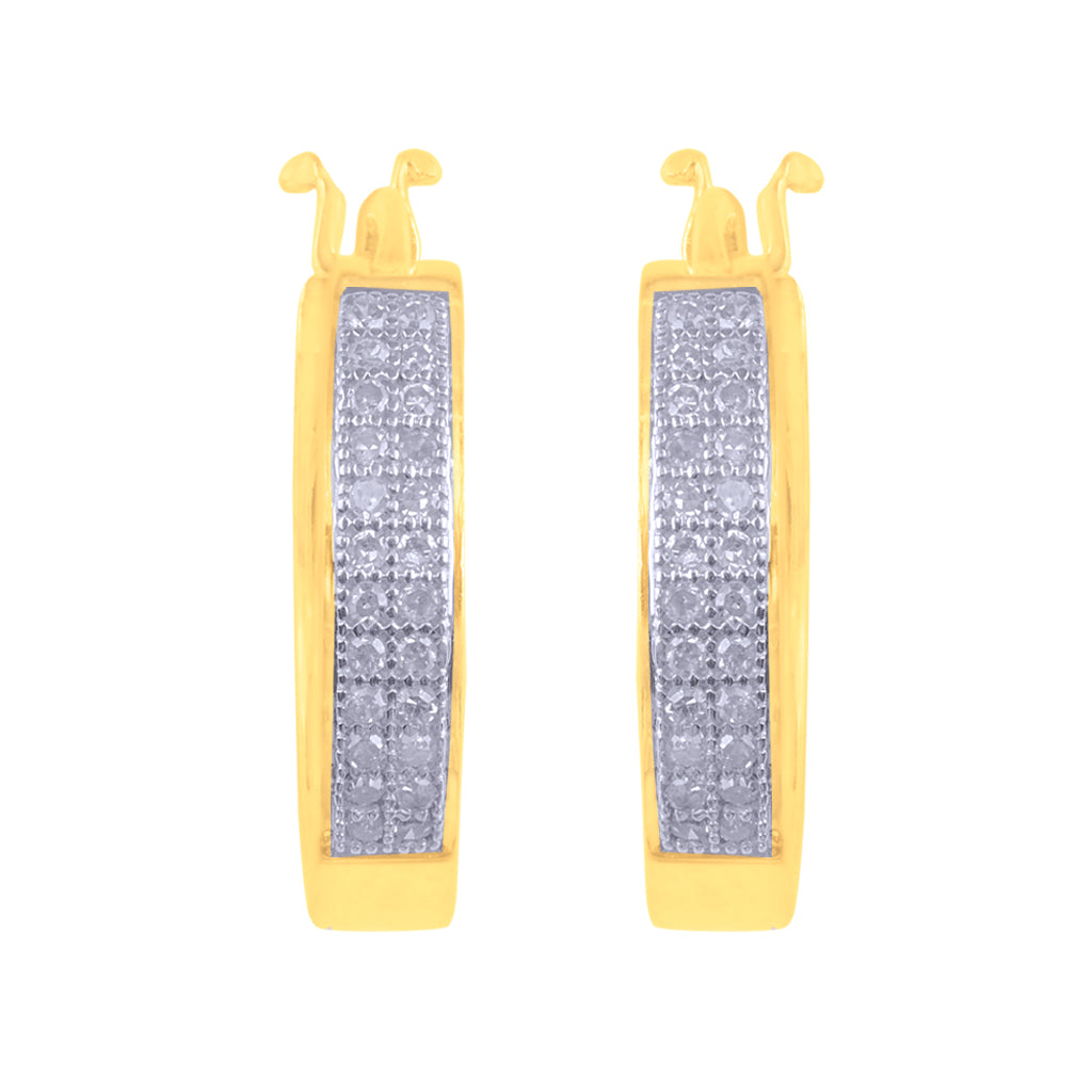 10K Yellow Yellow Gold Hoop Earring With 0.15 Ct Round Micro Pave Dimaonds