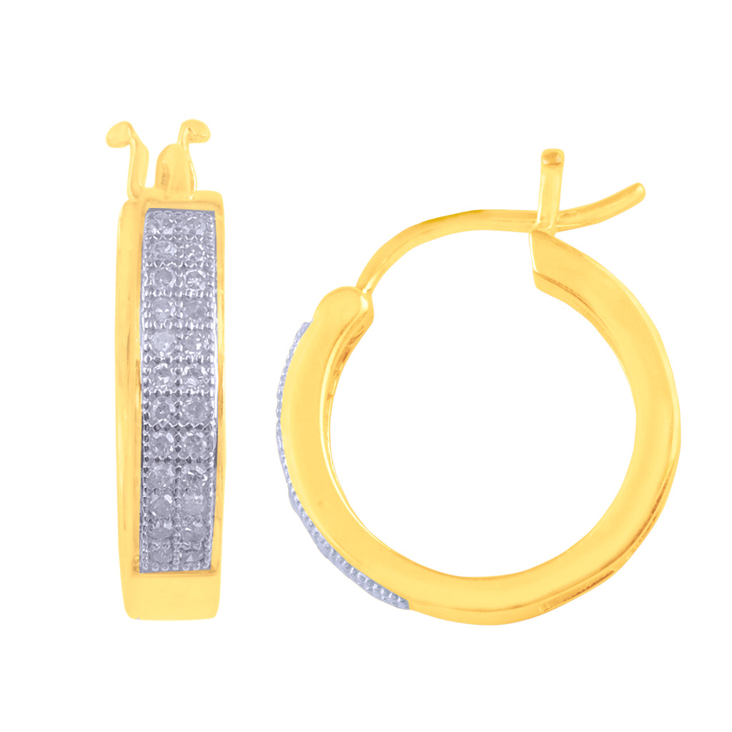 10K Yellow Yellow Gold Hoop Earring With 0.15 Ct Round Micro Pave Dimaonds