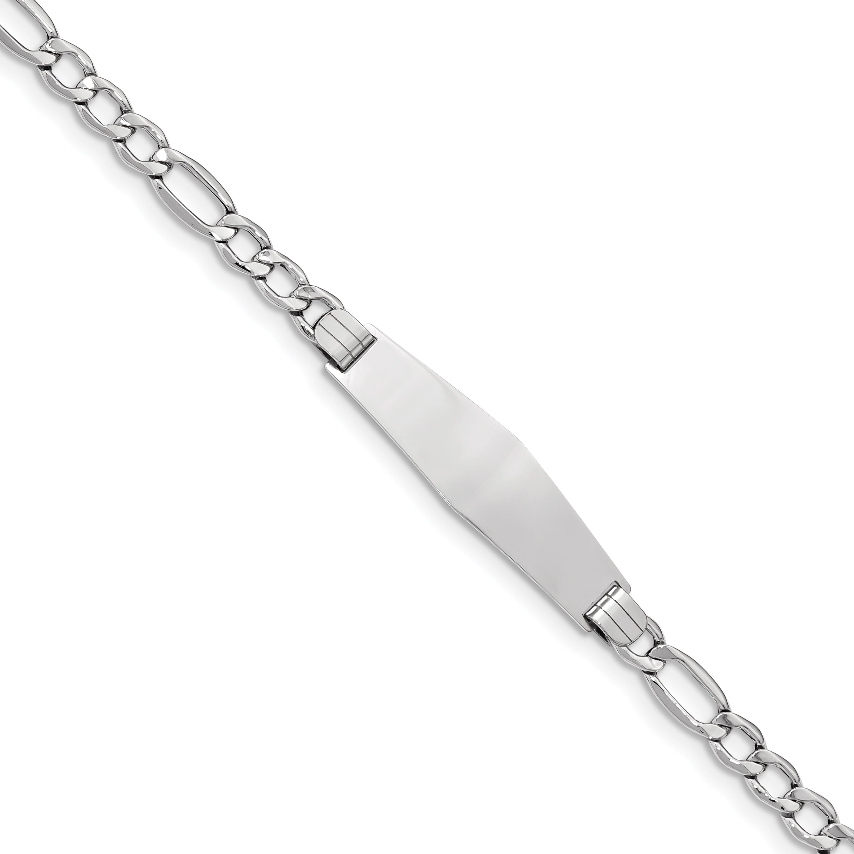 14K WG Polished Semi-Solid Soft Diamond Shape Figaro ID Bracelet