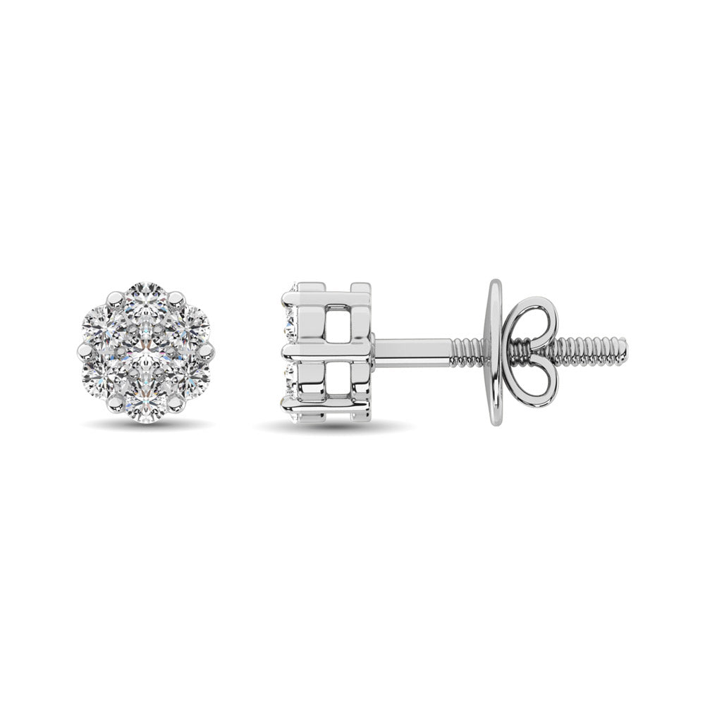 10K White Gold 1/5 Ct.Tw. Diamond Flower Studs Earrings