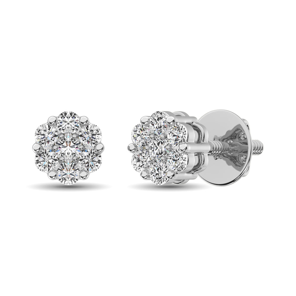 14K White Gold 1/4 Ct.Tw. Diamond Flower Studs Earrings