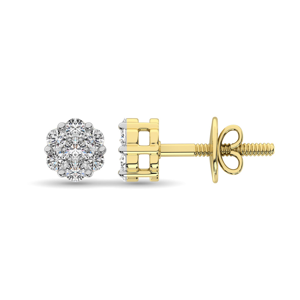 14K Yellow Gold 7/8 Ct.Tw. Diamond Flower Studs Earrings