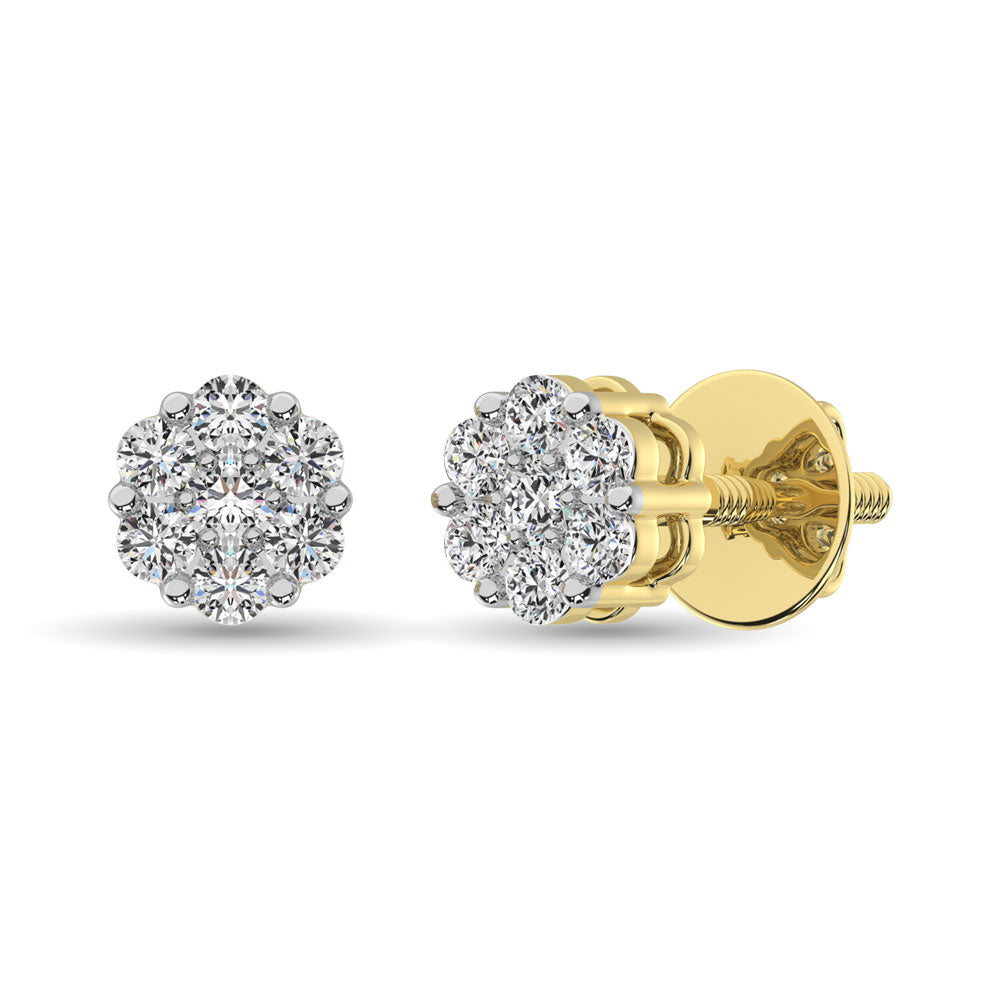 14K Yellow Gold 3/4 Ct.Tw. Diamond Flower Studs Earrings