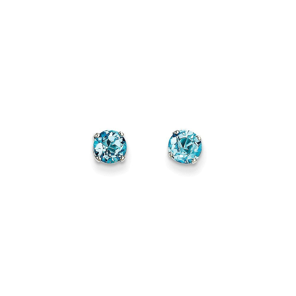 14k White Gold 5mm Blue Topaz Stud Earrings XBE143