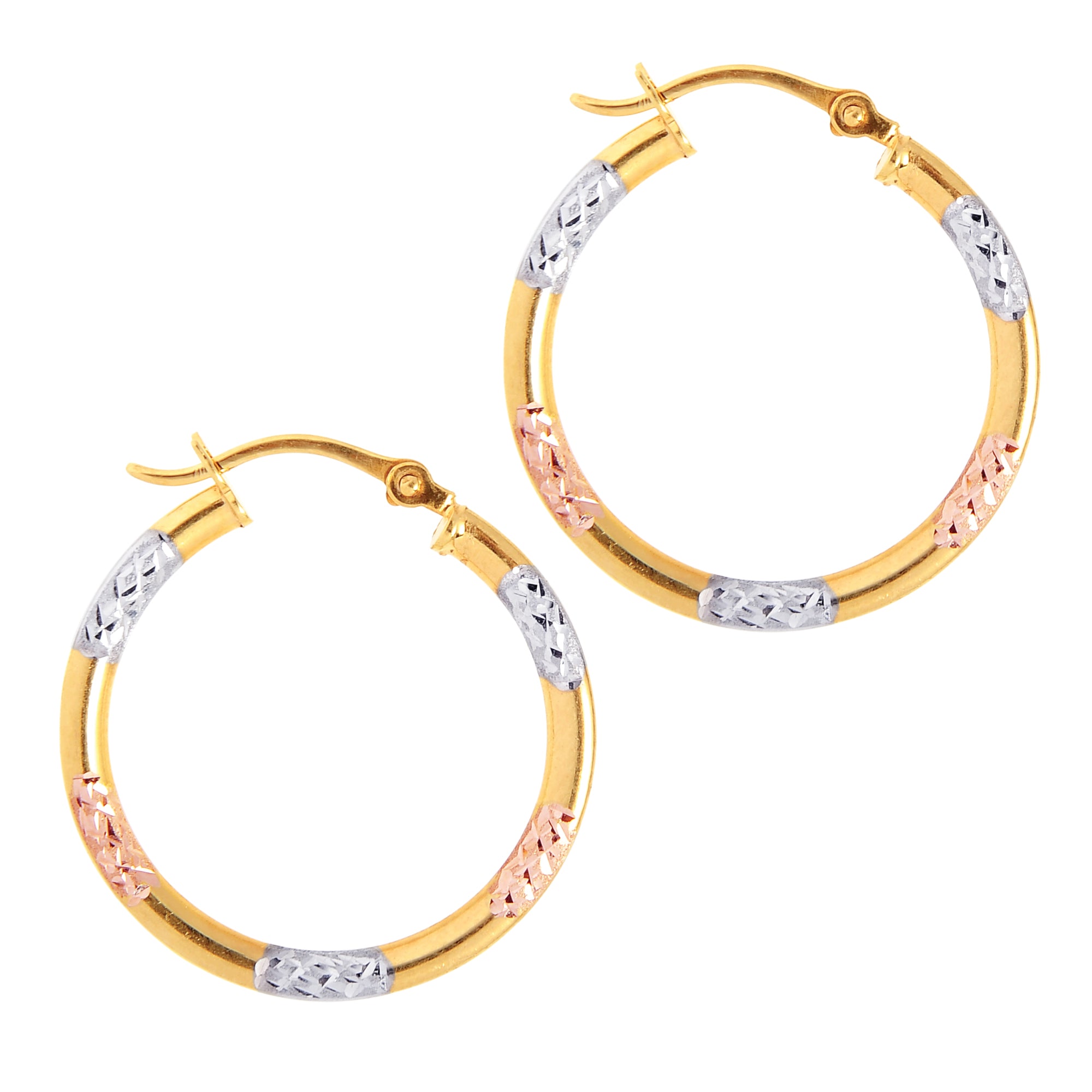 10K Tri-color Gold Diamond Cut Hoop Earring