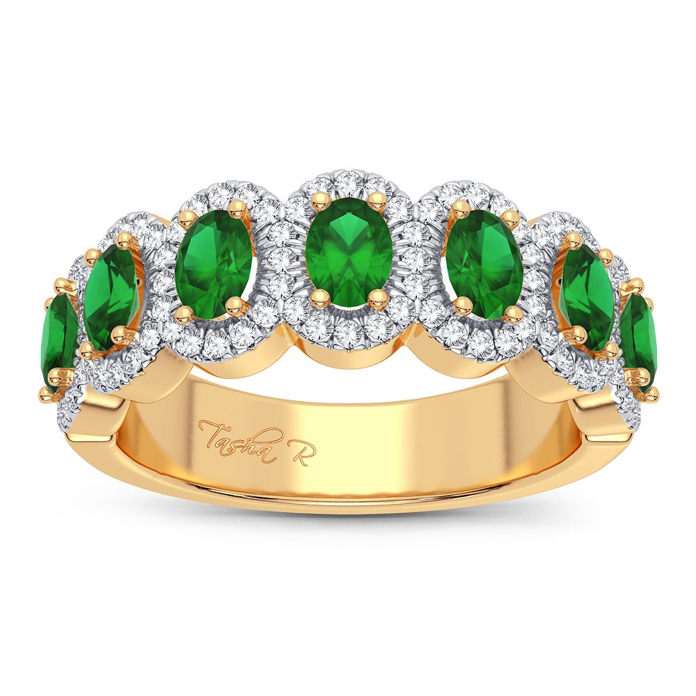 14K Yellow Gold Magnifcnet 0.26Ct Diamond Emerald Ring