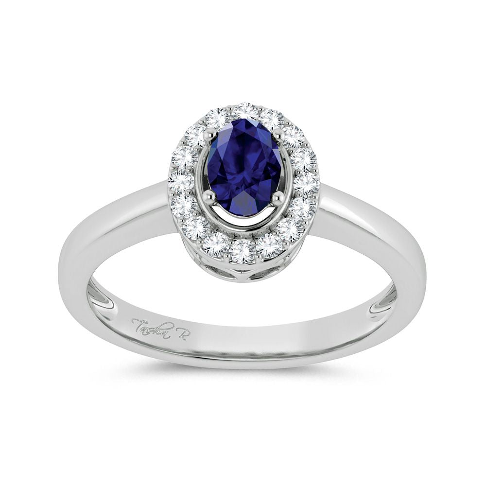 14K White Gold 0.15Ct Diamond Sapphire Ring