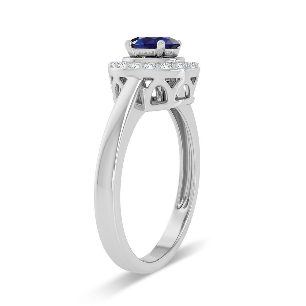 14K White Gold 0.15Ct Diamond Sapphire Ring