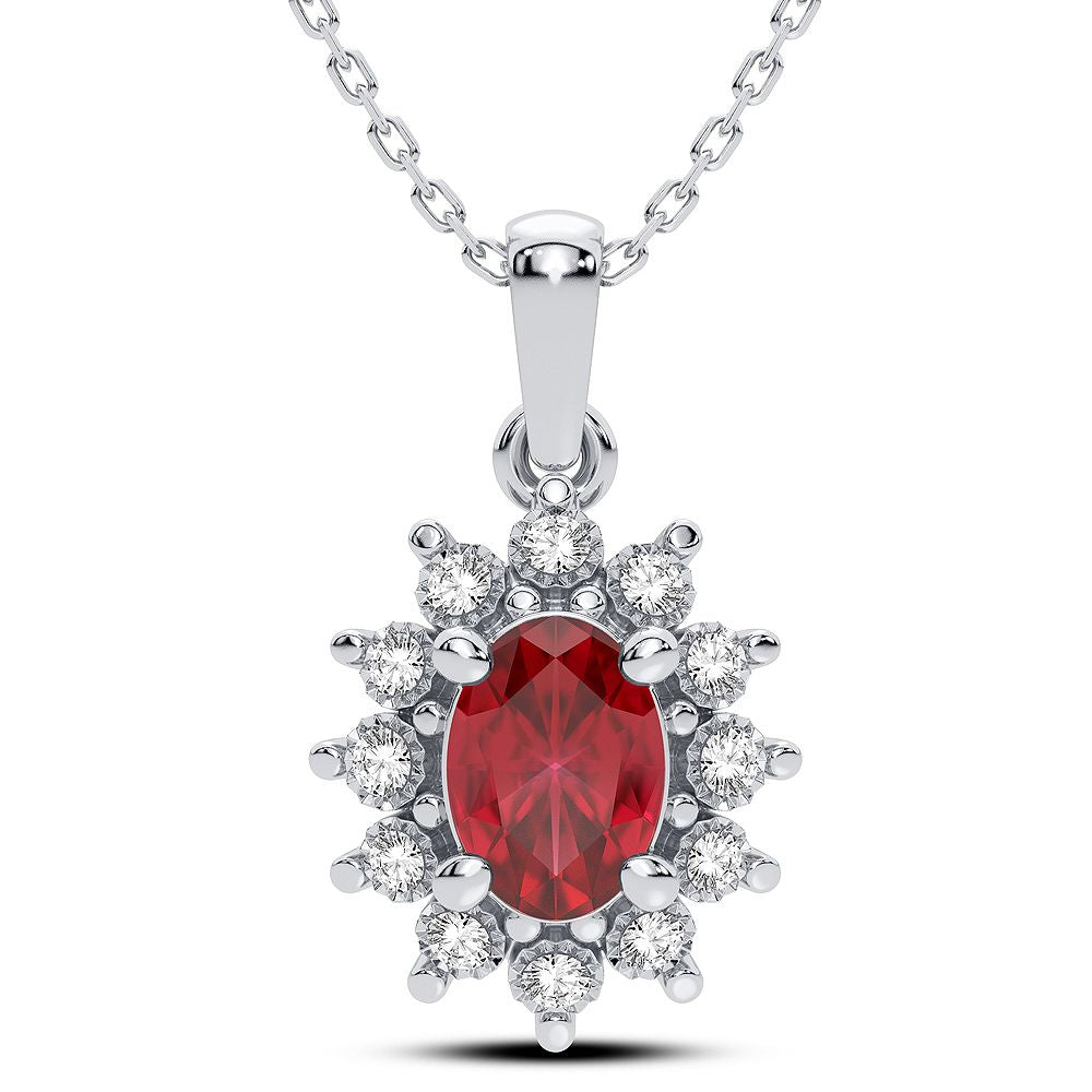 14K White Gold Exquisite 0.05Ct Diamond Ruby Pendant