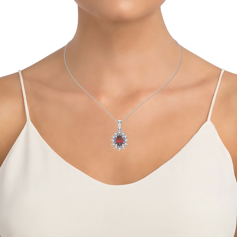 14K White Gold Exquisite 0.05Ct Diamond Ruby Pendant