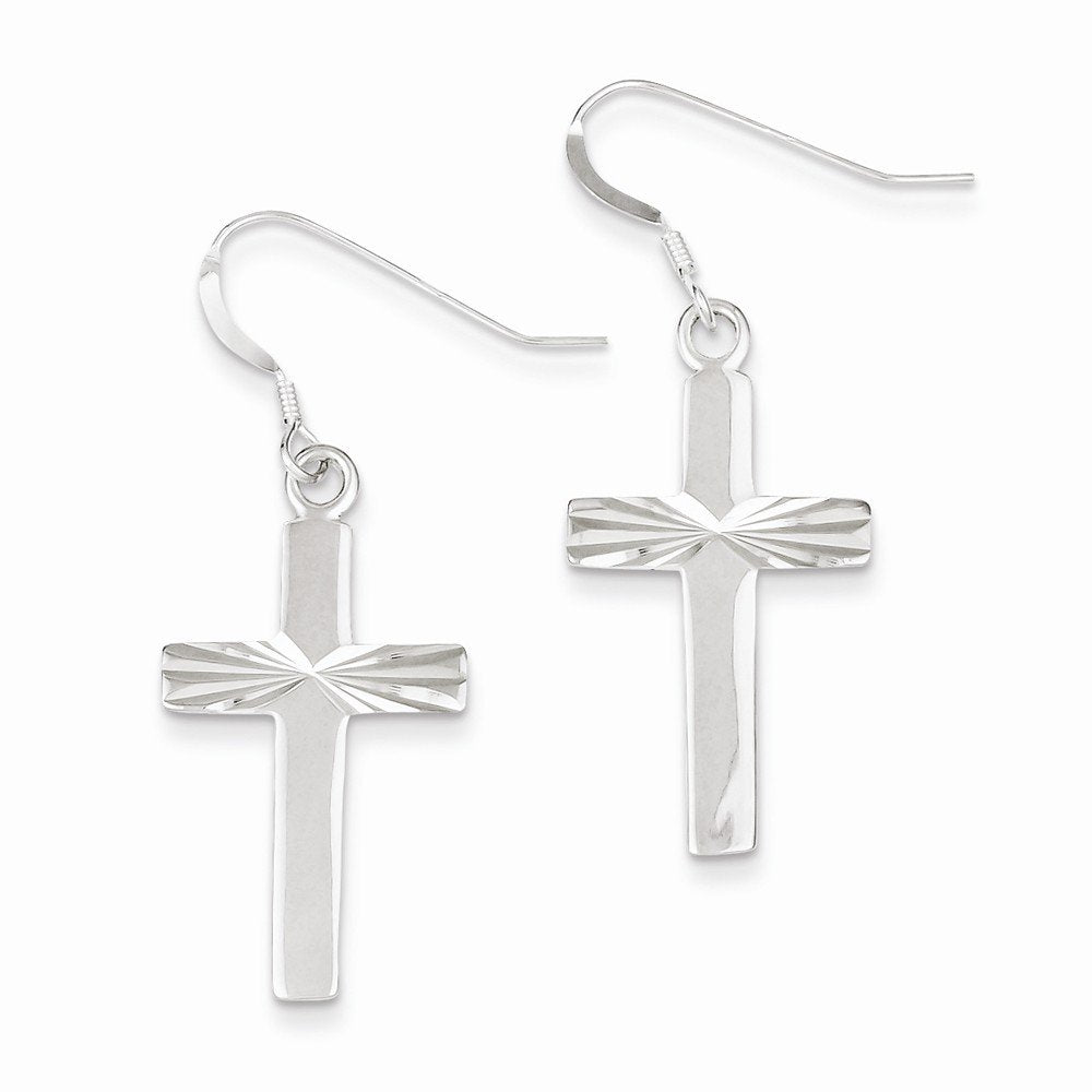 Sterling Silver Cross Shepherd Hook Earrings QE8819