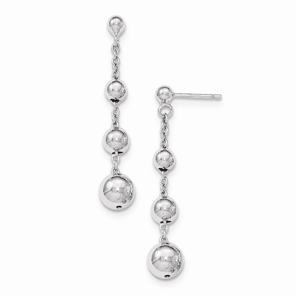 Sterling Silver Rhodium-plated Polished Beaded Post Dangle Earrings QE11367