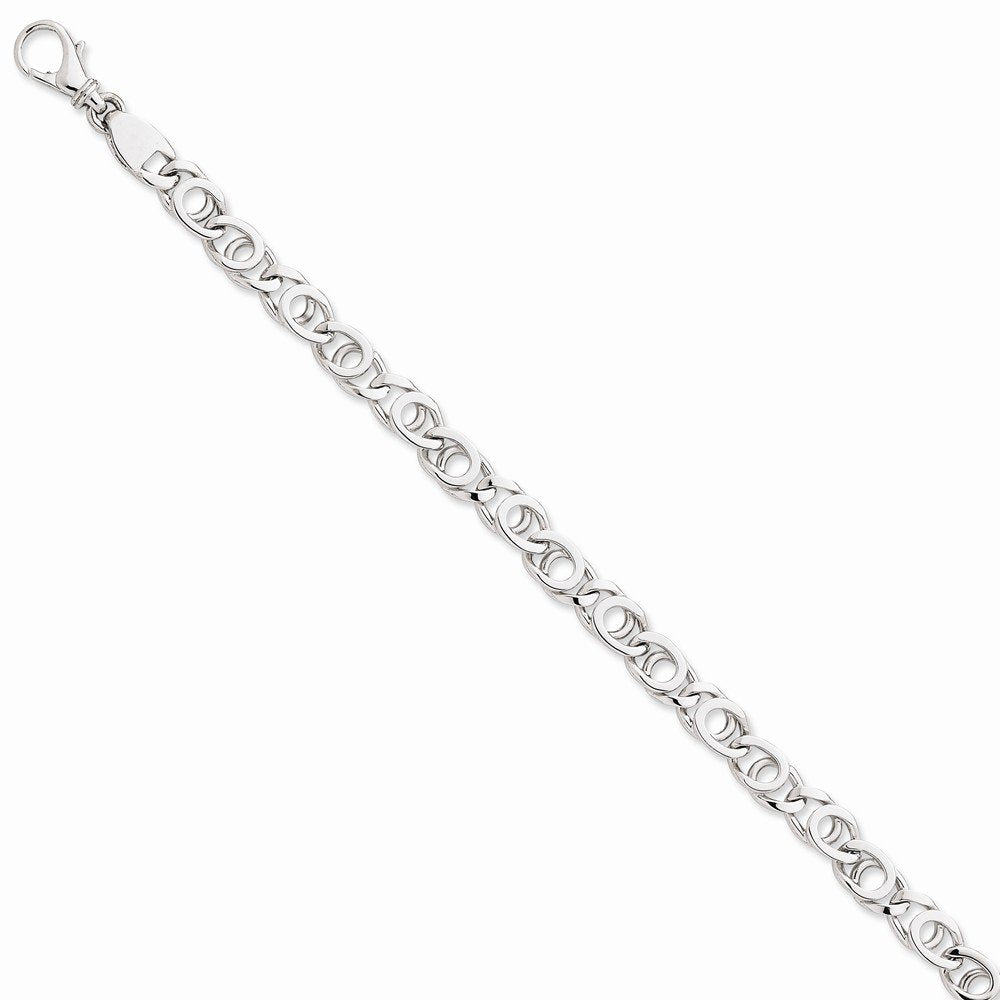 14K White Gold 8 inch 7mm Hand Polished Fancy Link with Fancy Lobster Clasp Bracelet