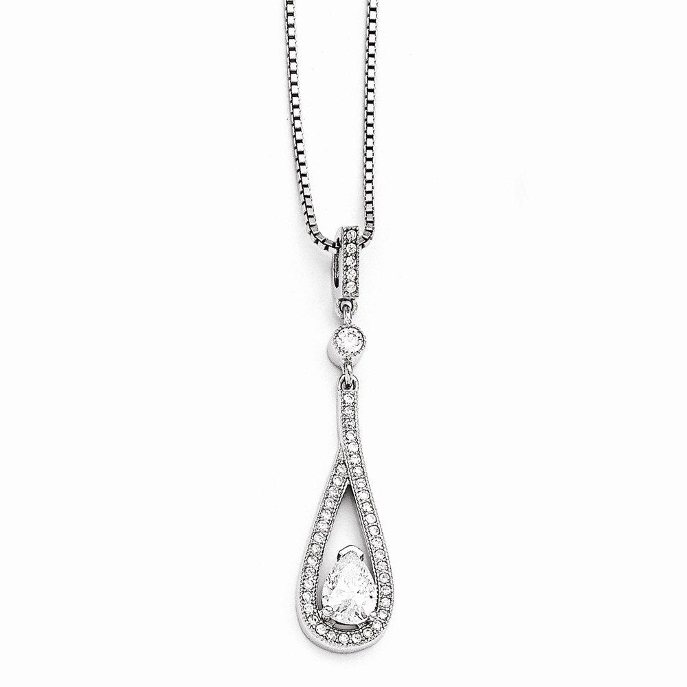 Sterling Silver & CZ Brilliant Embers Teardrop Necklace QMP389