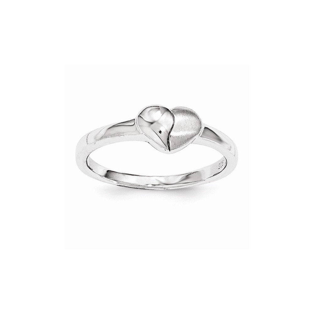 Sterling Silver Rhodium-plated Polished & Satin Heart Ring