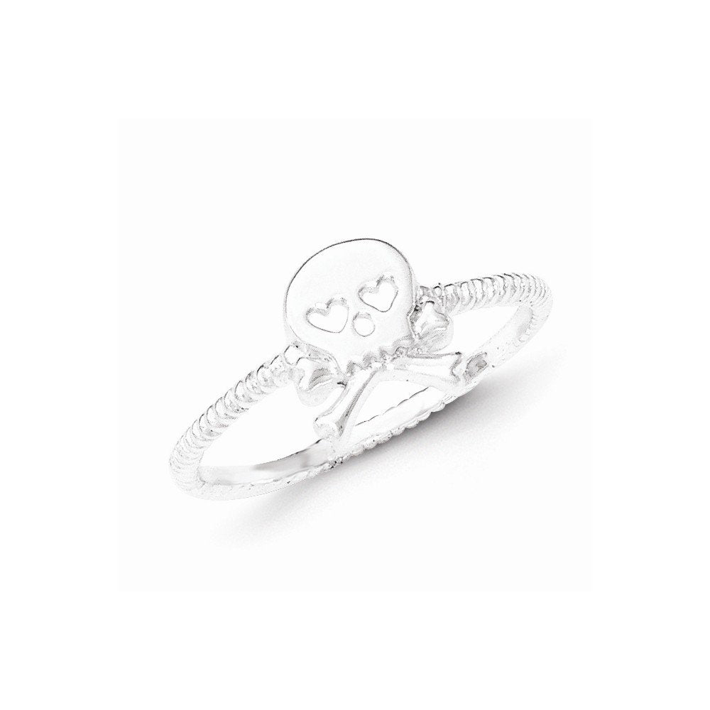 Sterling Silver Polished & Textured Skull & Crossbones Ring