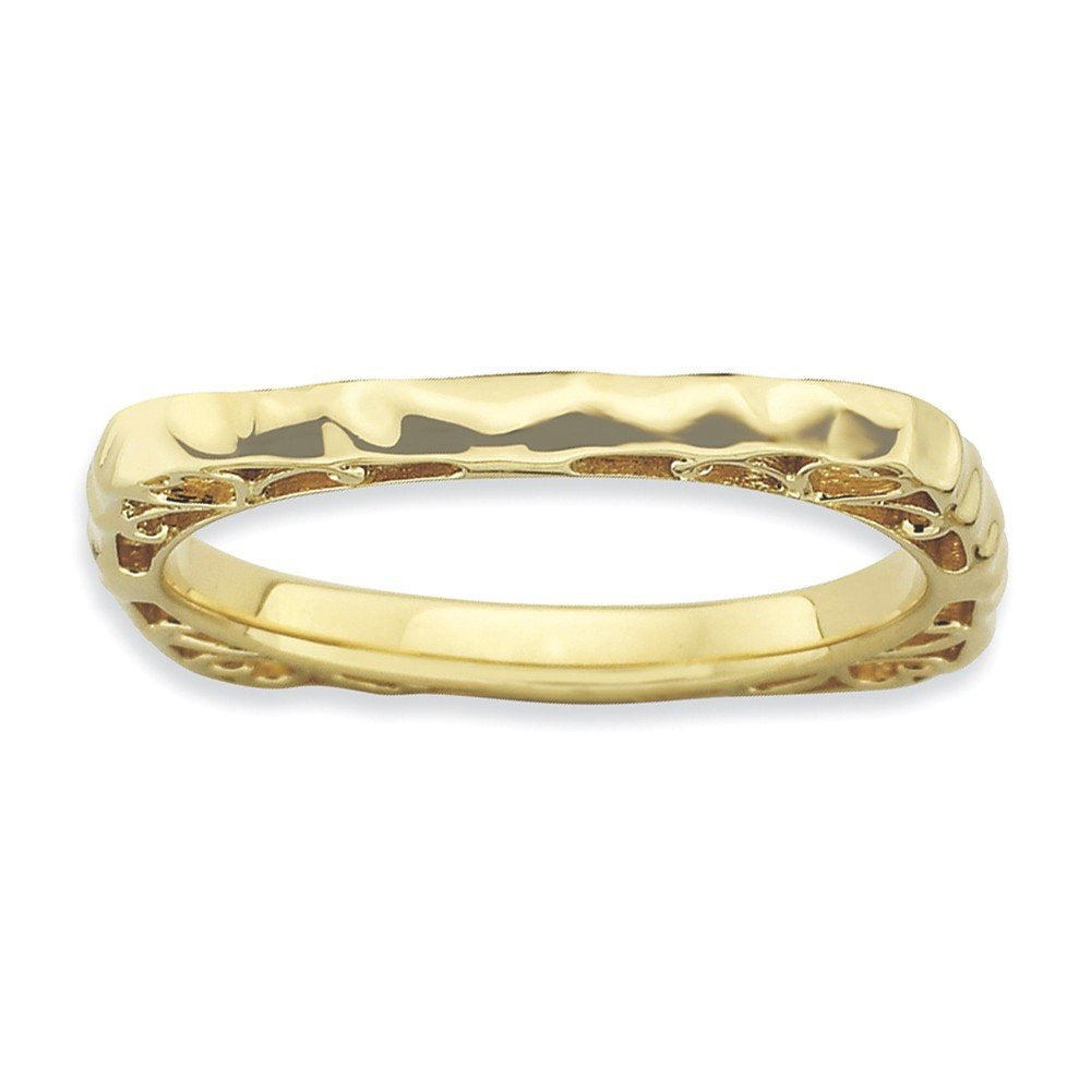 Sterling Silver Stackable Expressions Polished Gold-plate Square Ring